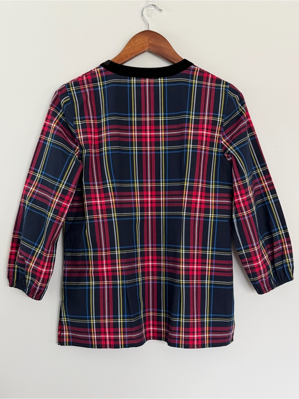 Talbots Cabin Plaid Split Neck Tunic Velvet Trim Cotton Top Small - Picture 4 of 15